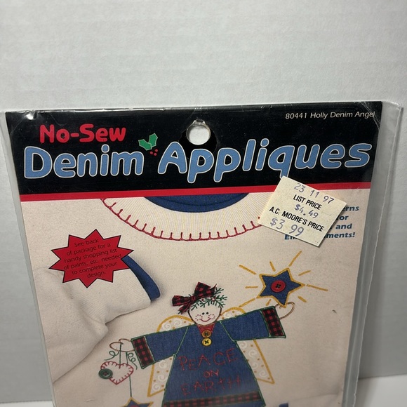 Dimensions Inc 1996 No-Sew Appliqués #80441 Holly Denim Angel Fashion Art NIP - Picture 2 of 7